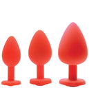 Red Hearts 3pc Silicone Anal Plugs W-gems